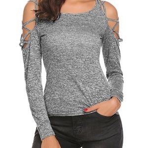 Gray criss cross long sleeve shirt
